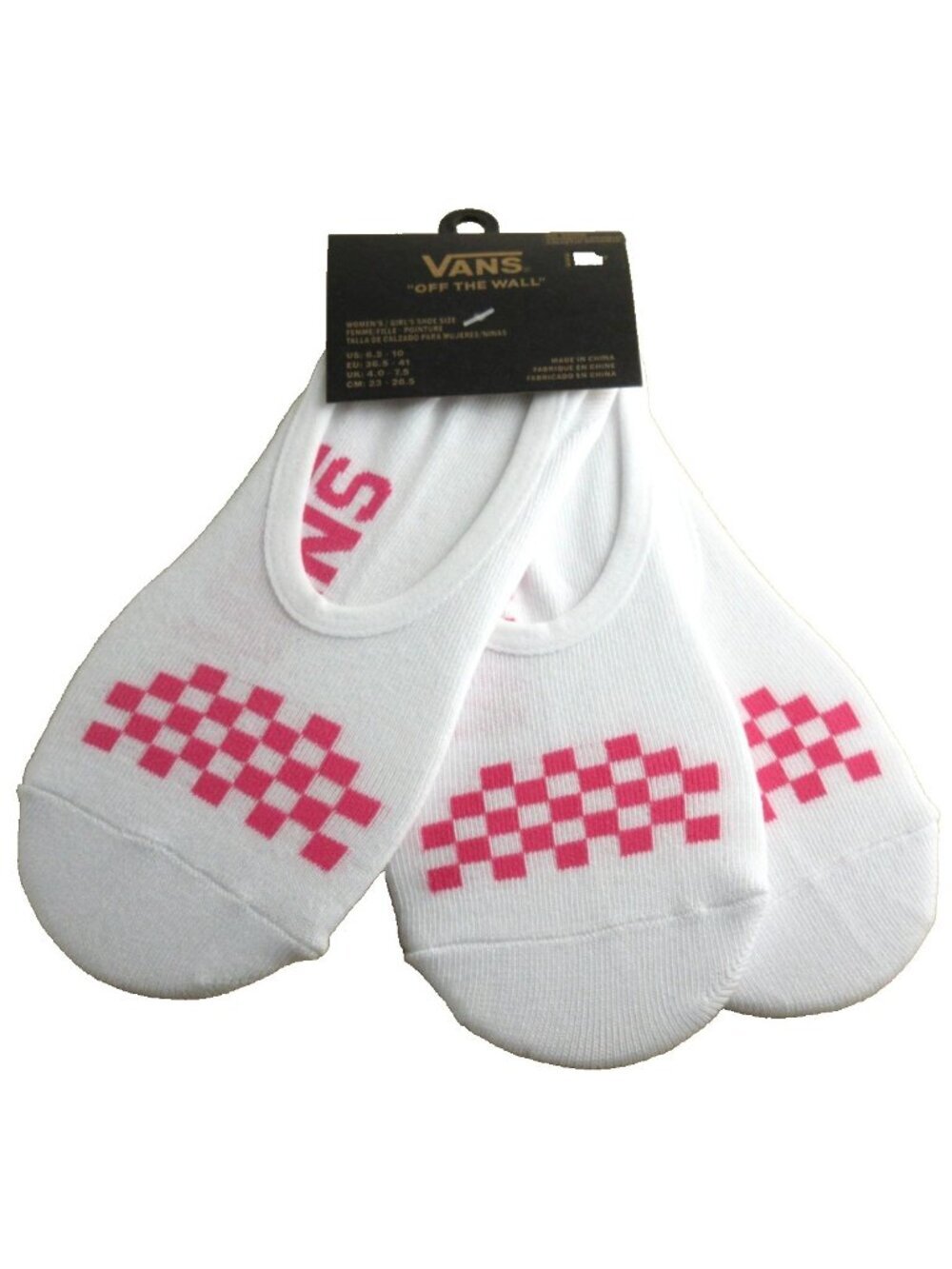 Vans Women's 3 pack No Show socks White Pink Checkerboard Size 6.5-10 NWT